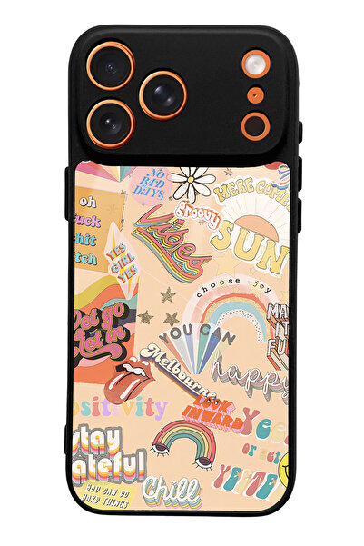 Spoyi iPhone 17 Pro Max Uyumlu Vintage Sticker Tasarımlı Glossy Telefon Kılıfı