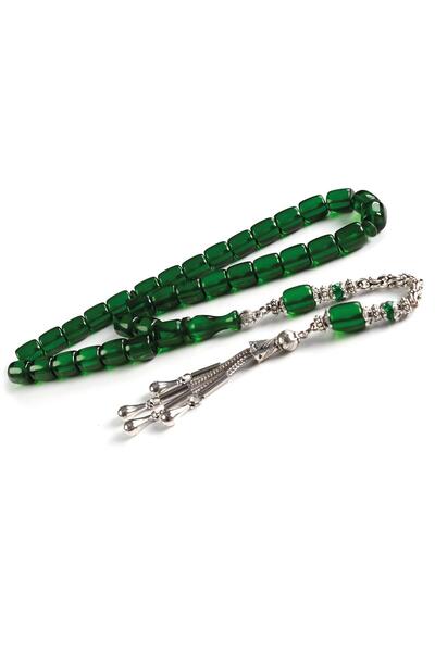 TESBİHCİBABA Barrel Cut Green Crimped Amber Prayer Beads