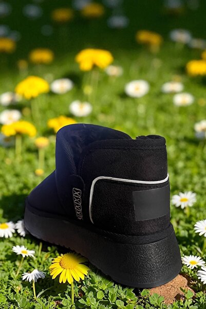 Altın Adım Kadın Anatomik Rahat Mini Süet Içi Kürklü Kalın Taban Kışlık Kadın Yarım Kuru Gün Bot -Siyah