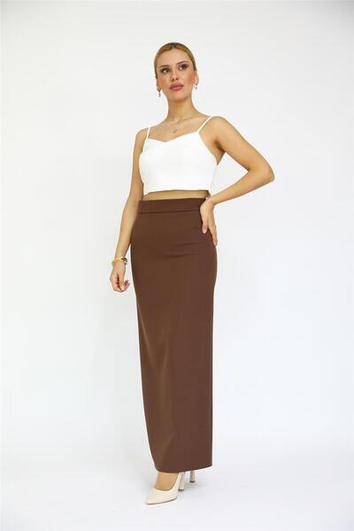 ÖNDER ÖZSOY Long Straight Tight Skirt-Chestnut