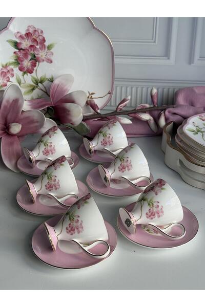 ROSSEV Türk Kahve Fincanı Veronica Blossom 6 Kişilik 12 Parça