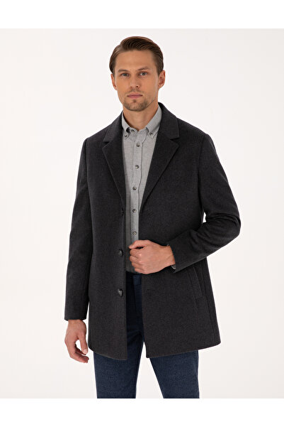 Pierre Cardin Antrasit Ex. Slim Fit Yün Karışımlı Kaşe Kaban 50314200-VR006