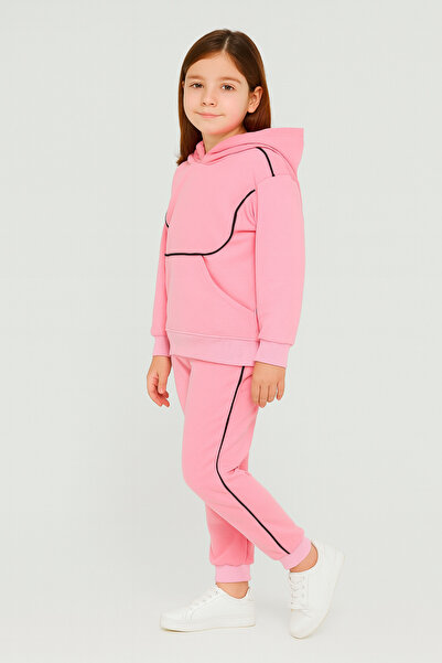 Atabay Kids Atabay 353-10-25 Girl's Hooded Piece Tracksuit Set – Black Stripe...