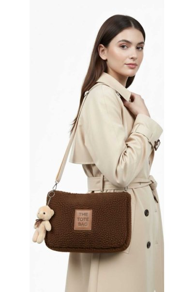 cantamella Çantamella Brown Plush Shoulder Bag with Teddy Bear Accessory Gift