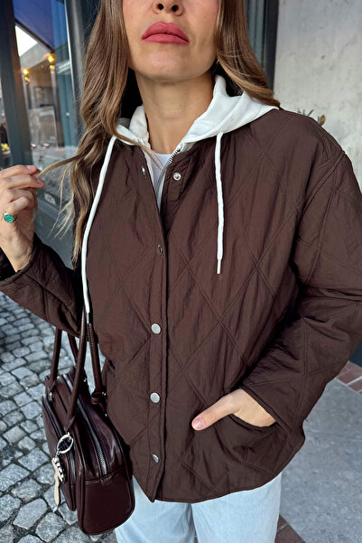 Sue Store Μπουφάν με κουκούλα με επένδυση από καφέ πικρό χρώμα