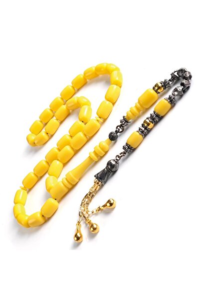 TESBİHCİBABA Marble Pattern Chick Yellow Crimped Amber Prayer Beads