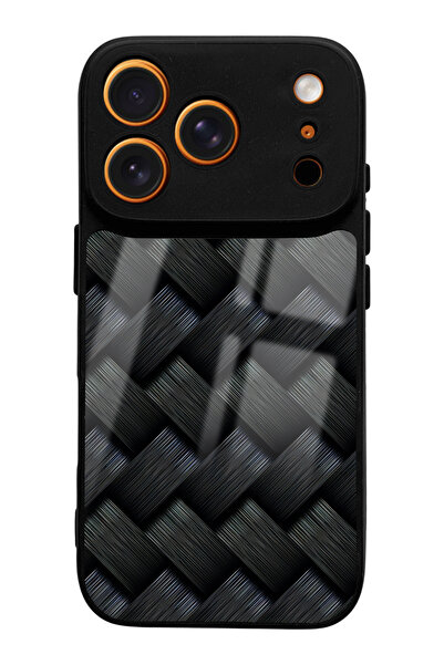 Spoyi iPhone 17 Pro Compatible Black Wicker Design Glossy Phone Case
