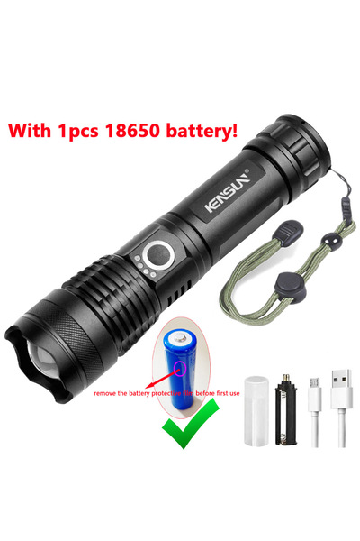 Choice مصباح يدوي أسود من نوع LITHIUM ION ZOOM - 18650 عالي الطاقة رباعي النواة XHP50 LED مصباح يدوي من النوع C قابل لإعادة الشحن