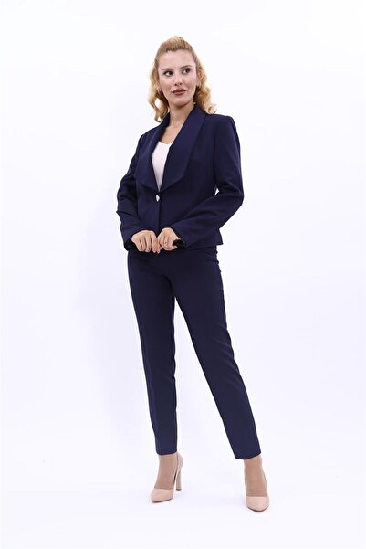 ÖNDER ÖZSOY Mini Ceket & Boru Paça Pantolon Takım-Lacivert