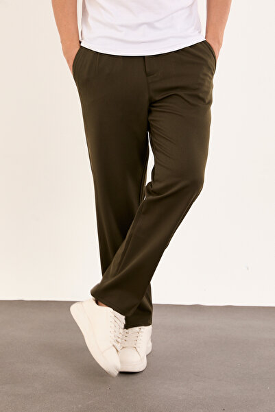 BROCARD Men's Winter Stretch Fabric Baggy Fit Waist Half Elastic Comfortable Fabric Trousers