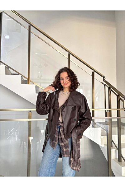 Sude Kızanlıklı Яке от висококачествена кожа с яка и колан