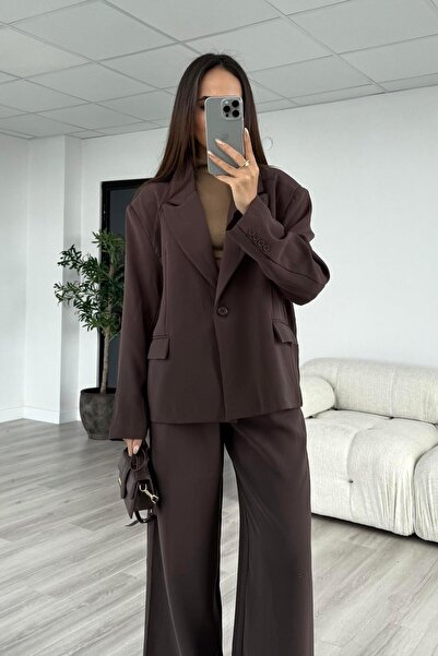 Nazliye Kahve Oversize Premium Blazer Ceket