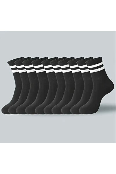 Vast Unisex Black Hoop Tennis College Cotton Socks 10-Pack (10 Pairs Black)