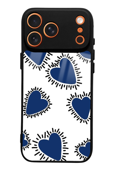 Spoyi iPhone 17 Pro Max Compatibleblue Heart Design Glossy Phone Case