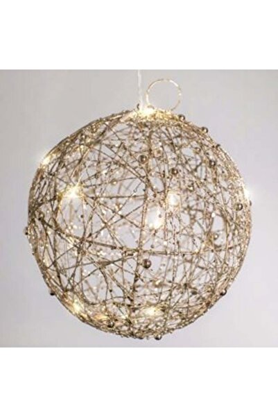 SHOPIENS Christmas Decorative Bauble with Champagne Tinsel & 20 LED Bulbs Ø20 cm