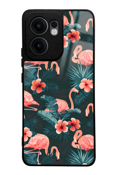 Spoyi Oppo Reno 13F Compatible Flamingo Leaf Design Glossy Phone Case