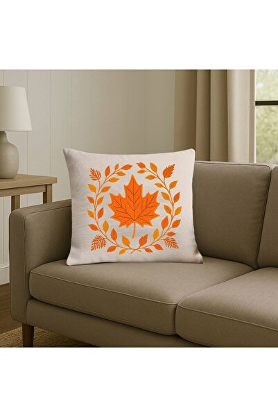 MİNOZA Digital Printed Leaf Patterned Decorative Throw Pillow Cover 43X43 cm