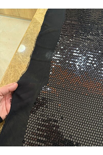 METERİAL Black Shiny Sequin Fabric 135 cm – Sparkling Fabric for Evening Dresses and Gowns, Stretchy Sequined