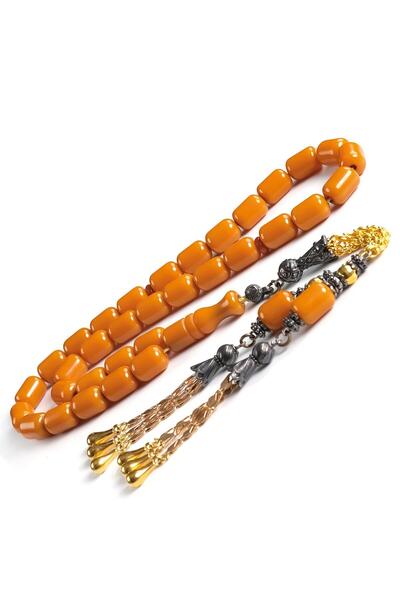 TESBİHCİBABA Large Size Capsule Antique Yellow Crimped Amber Prayer Beads