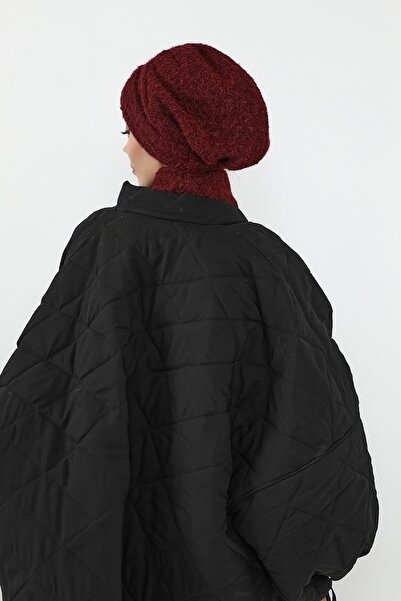 Aisha's Design Winter Furry Pleated Bonnet and Scarf Set, Bat-3Tk, Burgundy