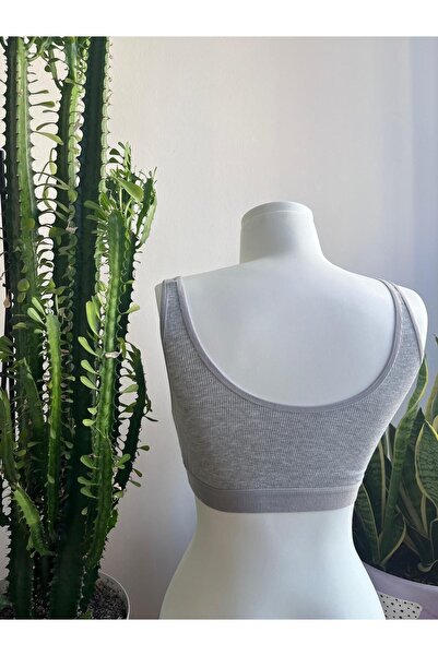 ACTRİS Ribbed Knit Button Padded Crop Bustier