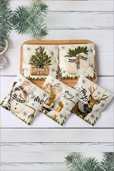 BST Yılbaşı Desenli Şeffaf Bantlı Poşet 10 Adet (10*10 cm)