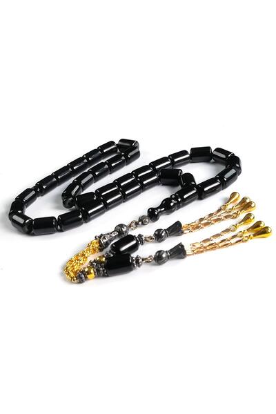 TESBİHCİBABA Large Size Capsule Charcoal Black Tightening Amber Prayer Beads