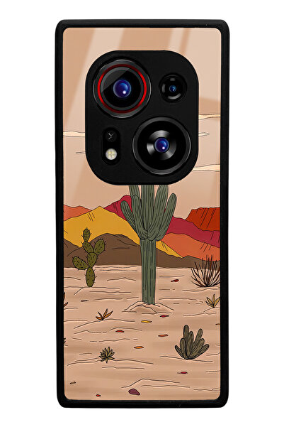 Spoyi Tecno Phantom X2 Pro Compatible Retro Cactus Sun Design Glossy Phone Case