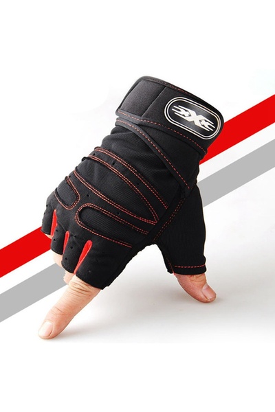 Choice قفازات تمرين M Z44-حمراء للرجال والنساء نصف إصبع مع لفافة معصم لرفع ال...