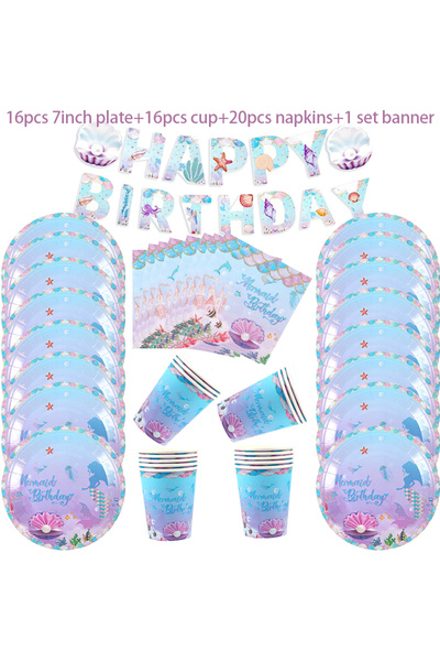 Choice6 53pcs set-B Mermaid Party Decorati Supplies Mermaid Disposable Plates...