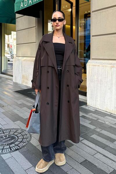 Nazliye Acı Kahve Oversize Premium Trençkot