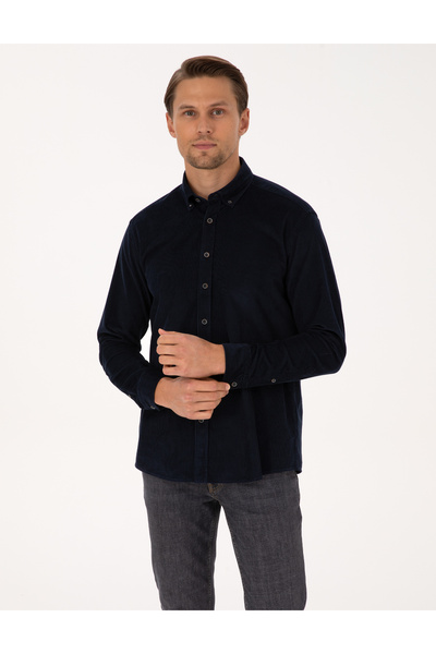 Pierre Cardin Navy Blue Regular Fit Long Sleeve Shirt 50310139-Vr033