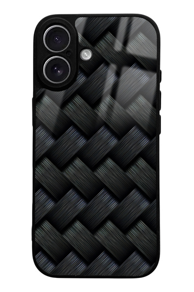 Spoyi iPhone 17 Compatible Black Wicker Design Glossy Phone Case