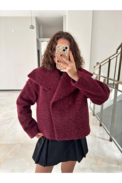 Sude Kızanlıklı Κοντό παλτό με φαρδύ γιακά σάλι με υφή