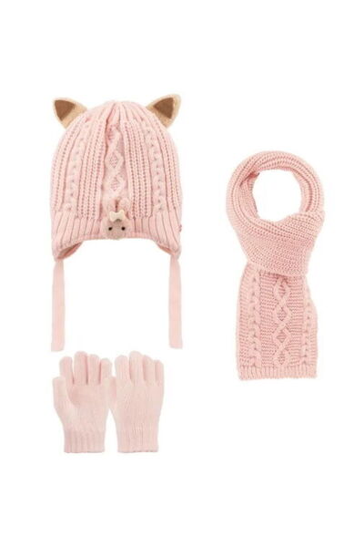 Kitti 2516001 Kız Çocuk 1-4 Yaş Atkı-Bere-Eldiven 3'lü Set