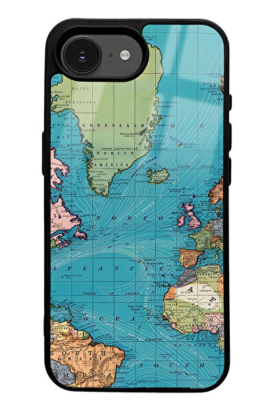 Spoyi iPhone 16E Atlantic Map Design Glossy Phone Case