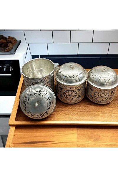 Bakır Center Copper Spice Jar 3-Piece Spice Jar Set Pewter Copper Carved Spice Jar Copper Storage Container