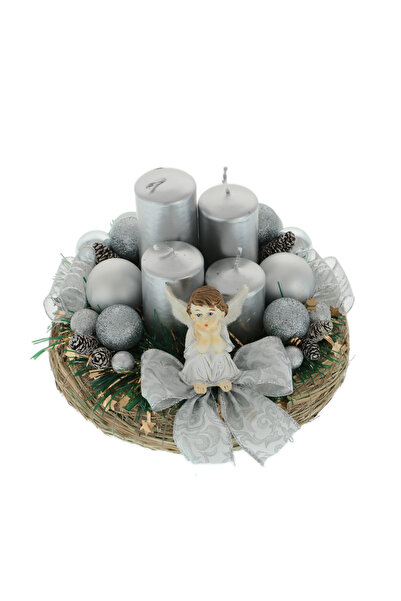 GiftExpress Coronita de Advent argintie cu inger 20 cm