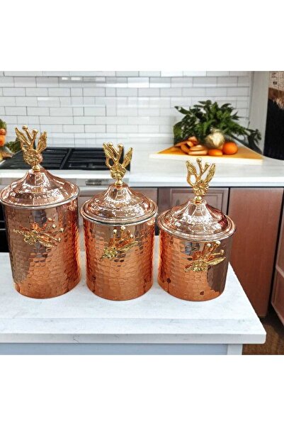 Bakır Center Copper Spice Bowl 3-Piece Japanese Rose Spice Bowl Set Copper Hammered Spice Bowl Copper Storage Container