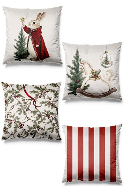 Pilloveland Set of Printed Suede Throw Pillow Covers with Double-Sided Rabbit Pattern - New Year - Christmas - New Year's Eve