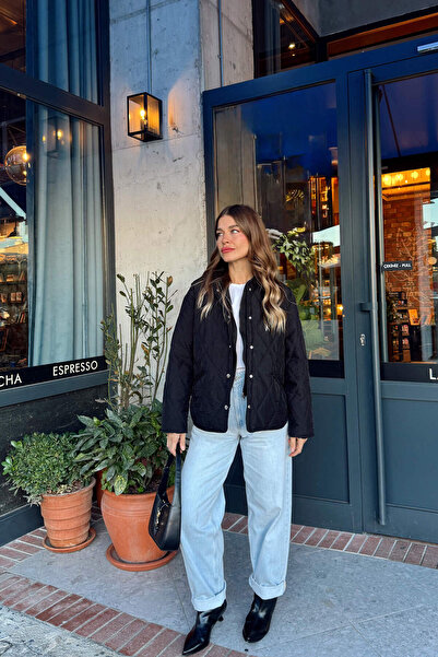 Sue Store Black Lined Hooded Quilted Coat