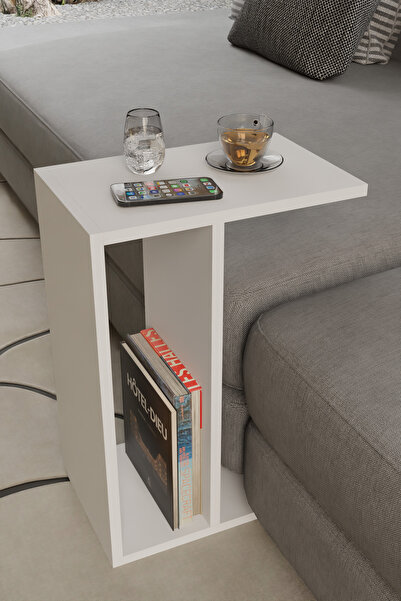 alpaevmobilya C Tasarım Koltuk Yanı Sehpa, Kitaplıklı, Modern Laptop & Kahve ...