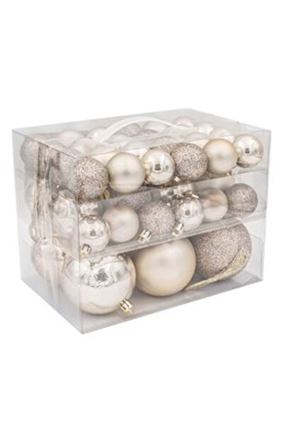 SHOPIENS Σετ Χριστουγεννιάτικων Μπαλών Μπεζ Σαμπανιζέ, Ματ/Γυαλιστερό/Γκλίττε...