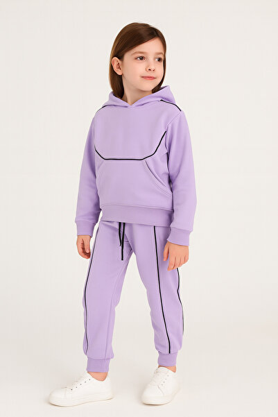 Atabay Kids Atabay 353-10-25 Girl's Hooded Piece Tracksuit Set – Black Stripe...