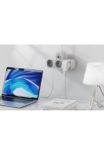 TESSAN TS-323X-C Power Strip, 3 Outlets, 2 USB-A & 1 USB-C Ports, 15cm Cable, White