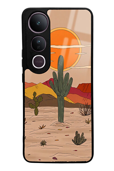 Spoyi Vivo V50 Lite Compatible Retro Cactus Sun Design Glossy Phone Case