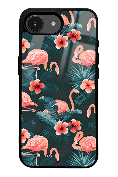 Spoyi Compatible with iPhone 16E Flamingo Leaf Design Glossy Phone Case