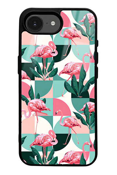 Spoyi iPhone 16E Retro Flamingo Wallpaper Design Glossy Phone Case