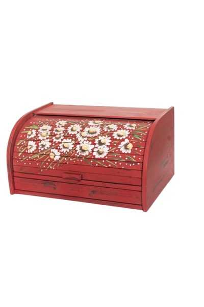 Decoratiuni Vintage Casa Retro Classic bread box, red and white, hand-painted, without chopper, 39 cm * 18 cm * 27 cm