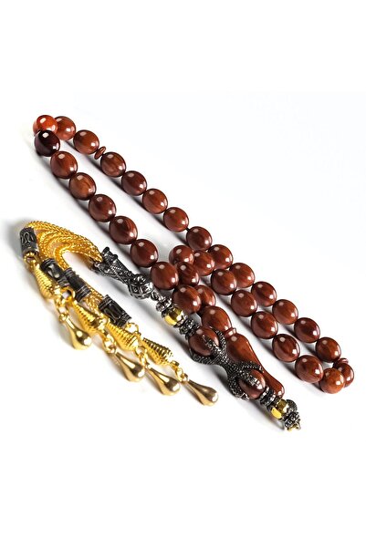 TESBİHCİBABA Claw Tassel Maroon Brown Crimped Amber Prayer Beads